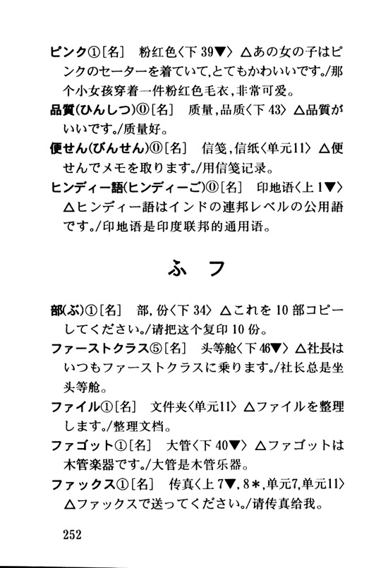 ふ　フ_人教版新版标准日语初级词汇手册