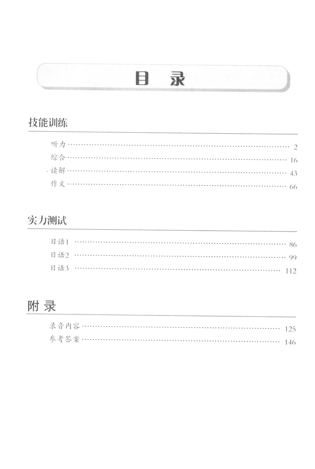 目录_人教版课标实验普通高中日语综合练习1