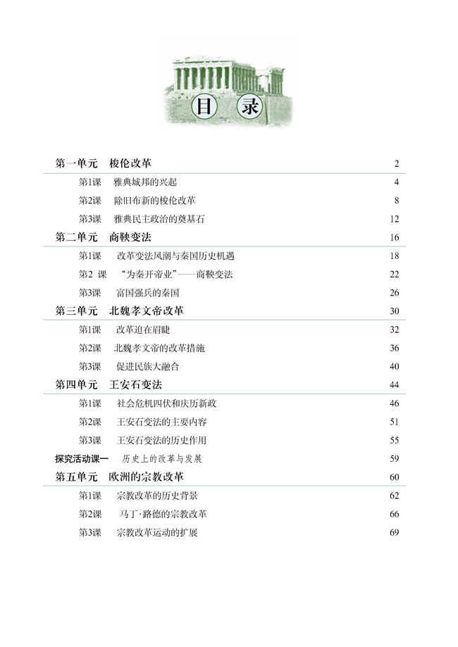 目錄人教版高中歷史選修1