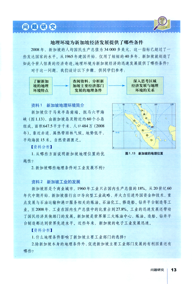 问题研究地理环境为新加坡经济发展提供了哪些条件 人教版高中地理必修3 高中课本 中学课本网